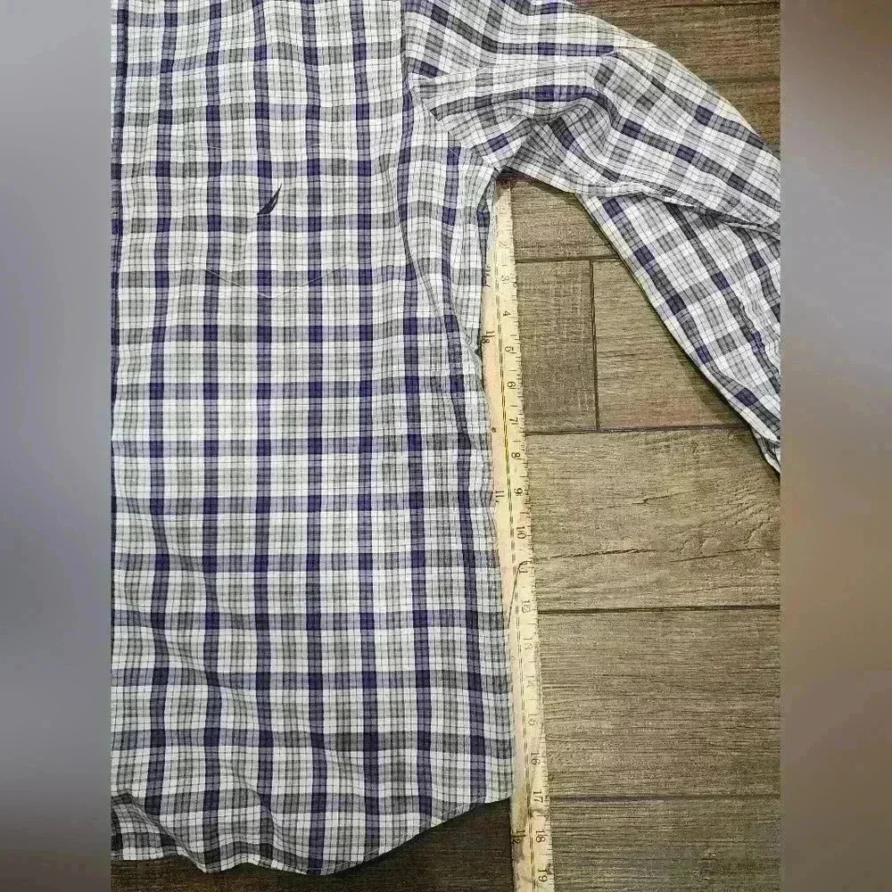 NAUTICA Shirt Mens XL Purple Gray Plaid Button Up Long Sleeve Classic Fit - Picture 6 of 6